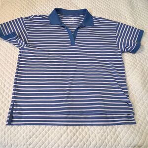 Puma Blue and White Striped Polo Shirt Women's Medium